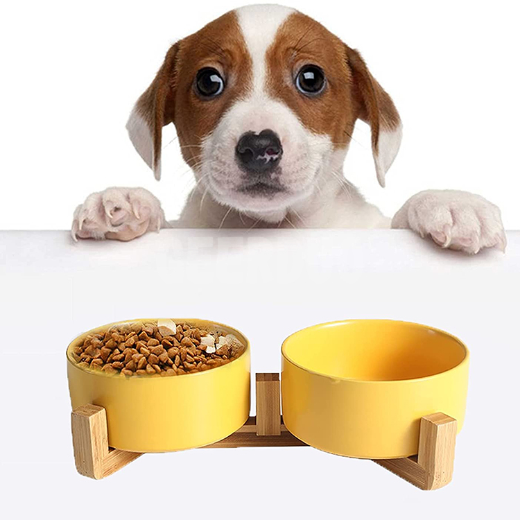 Luxury Eco Friendly Ceramic Elevated Pet Double Feeding Bowl GRDFB-3