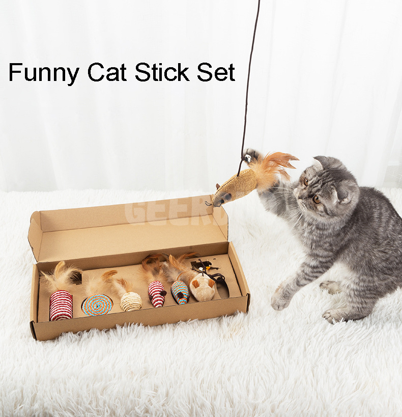 Cat Wand Toys, 7PCS Cat Feather Toys Teaser Refills GRDTC-6