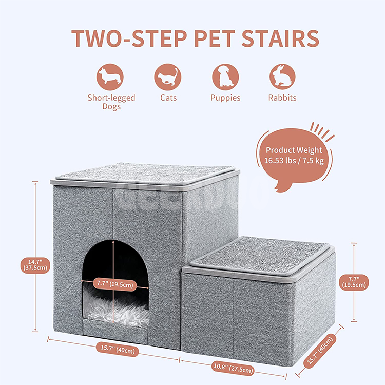 Pet Stairs for High Beds and Couches Machine Foldable with Toy Storage Condo Cover GRDCS-6